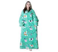 Queenshin Alpaca Felpa Coperta Indossabile Lunga con Cappuccio Donna e Uomo Regalo, Oversize Spessa Coperta Plaid con Maniche Poncho in Pile Sherpa Super Morbida e Calda