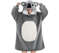 Queenshin Felpa Coperta Indossabile con Cappuccio Donna e Uomo Koala Grigio, Oversize Coperta Plaid con Maniche Poncho in Pile Sherpa Morbida e Calda