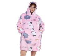 Queenshin Gatto Rosa Felpa Coperta Indossabile con Cappuccio Donna e Uomo Regalo, Oversize Coperta Plaid con Maniche Poncho in Pile Sherpa Super Morbida e Calda