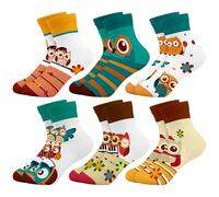 Queenshin Set di 6 Paia di Calzini Ragazze Bambino Modelli Colorati Gufo dei Cartoni Animati Traspirante e Resistente 3-12 Anni