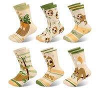 Queenshin Set di 6 Paia di Calzini Ragazze Bambino Simpatico Tema Bradipo con Strisce Traspirante e Resistente 3-12 Anni