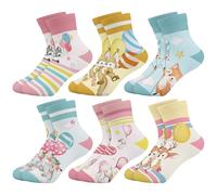 Queenshin Set di 6 Paia di Calzini Ragazze Calzini Bambino Con Colorati Cartoon Animal Elefanti Conigli e Giraffe Elastici e Traspiranti da 3 a 12 Anni