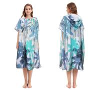 Queenshin Telo Mare con Cappuccio Microfibra Albero di Cocco Blu, Asciugamano da Bagno Poncho ad Asciugatura Rapida per Adulti 90 x 105 cm