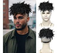 QUEENTAS Dreadlock Hair Topper Uomo Wig Sintic Short Afro Kinky Curly Wigs for Men for Daily Use Party (Black)