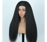 Queentas Parrucca con fascia per capelli da donna, parrucca Yaki liscia, parrucca da donna, parrucca a mezza testa, parrucca senza colla, parrucca Yaki scalata, nero naturale, 61 cm