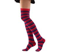 QUEENYARD Calze da donna sopra il ginocchio, calze alla moda colorate a righe calze coscia coscia calze lunghe calze regalo, Rosso e blu., Taglia unica