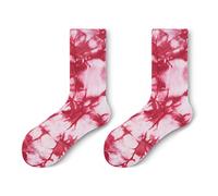 QUEENYARD Calze da uomo e da donna, in cotone a costine, tie-dye hip hop, calze a tubo, Rosso, Taglia unica