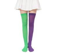 QUEENYARD Calze lunghe sopra il ginocchio, da donna, per feste, asimmetriche, a righe, calze alte, Verde e viola, Taglia unica