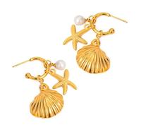 QUEENYARD Collana, collana con ciondolo a forma di stella marina e conchiglia, orecchini a tema marino, in acciaio inox, per ogni occasione