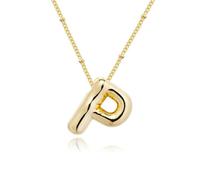 QUEENYARD Collana con ciondolo a forma di palloncino, collana con lettera liscia, regolabile, adatta per donne giovani alla moda e da regalare, 17.72inch(45cm), Metallo