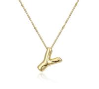 QUEENYARD Collana con ciondolo a forma di palloncino, collana con lettera liscia, regolabile, adatta per donne giovani alla moda e da regalare, 17.72inch(45cm), Metallo