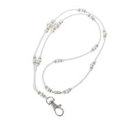 QUEENYARD Collana con perle bianche e cordino, con chiusura magnetica e porta badge, alla moda, regalo per donne e ragazze, 6 1/8, Corda di cotone, Perla artificiale