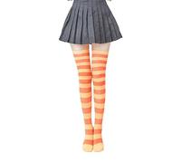 QUEENYARD Donne Coscia Alta Sopra Il Ginocchio Calze Per Signora Nero Bianco A Righe Calze Lunghe In Poliestere Calze A Maglia Calze Calde, Arancione e giallo, Taglia unica