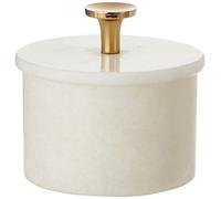 Queenza Saliera in marmo bianco Makrana con coperchio e pomello in ottone - Scatola sale e pepe da 3 pollici per cucina - Saliera Kosher e contenitore e scatola di spezie