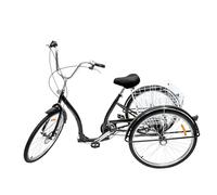 Queeucaer 26" triciclo per adulti, 3 ruote bicicletta,6 velocità per anziani bici con cestino, un sedile regolabile per città, spiagge, piste ciclabili, nero