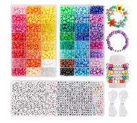 Quefe Set di 3960 perline Pony per braccialetti dell'amicizia, set di 48 perline Kandi in 48 colori, 2400 pezzi in plastica arcobaleno e 1560 perline con lettere con fili elastici da 20 metri, per