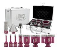 QUEFORET Punte Diamantate Gres Porcellanato 10 Pezzi - 7 Pezzi 6/6/8/20/35/50/68mm x M14 Punte Trapano, 20mm Fresa, 50mm Punte Smusso, Adattatore per Porcellana Piastrelle Ceramica Marmo Granito