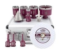 QUEFORET Punte Diamantate Gres Porcellanato 11 Pezzi - 6/6/8/20/35/40/50/68mm x M14 Punte Trapano, 50mm Punta Smusso, Adattatore, Disco Diamantato 125mm per Piastrelle Ceramica Marmo Granito