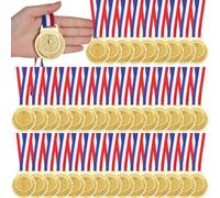 Quelay Medaglie d'oro da 5 cm, per il primo posto, in metallo, con nastri per il collo, premi per competizioni di partecipazione per calcio, baseball, basket, golf (48 pezzi, stile torcia)