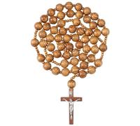 Quelay Rosario cattolico sacro grande mix di perline da 106 cm, rosario santificato fatto a mano in legno naturale con croce di Gesù XL grande rosario cristiano da parete