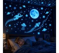 Quelcc 1513 PCS Stelle e Luna Fluorescenti Adesive per Soffitto e Parete, Cielo Stellato, Adesivi Murali Luminosi per Cameretta Bambini, Soggiorno, Blu