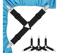 Quelcc Ferma Lenzuola, 4 Pezzi Nero Elastici per Lenzuola, Bretelle per Llenzuola con Clip in Metallo, Clip per Lenzuola Triangolari per Fissare Lenzuola, Coprimaterassi, Letti o divani