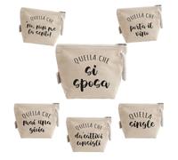 "Quella che si Sposa & Quelle che" 6 Pochette Donna In Cotone Riciclato Personalizzate Idea Regalo Amiche Sposa Damigelle Matrimonio Nozze Addio al Nubilato Trousse Porta Trucchi Oggetti Astucci