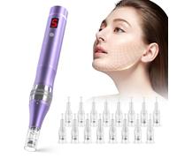 QUELLE E99 Dermapen Microneedling Professionale con Schermo LCD e 5 Livelli incl. 16 Cartucce per la Cura Della Pelle