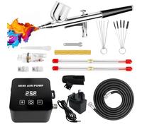 Queltrix Kit aerografo con compressore: regolazione digitale precisa 15-25 PSI, spazzola d'aria a doppia azione con ugelli da 0,2/0,3/0,5 mm, applicato per decorazione di torte, modellismo, pittura