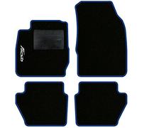 QUEMAR Kit Tappetini Auto compatibili con Ford Fiesta MkVI 6 serie 2008-2017/Set Tappeti Moquette e Gomma su Misura (2 Anteriori + 2 Poster.)/Ricami e Colori Personalizzati (1 Ricamo, Bordo Blu)