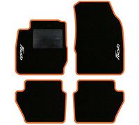 QUEMAR Kit Tappetini Auto compatibili con Ford Fiesta MkVI 6 serie 2008-2017/Set Tappeti Moquette e Gomma su Misura (2 Anteriori + 2 Poster.)/Ricami e Colori Personalizzati (2 Ricami, Bordo Arancio)