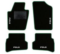 QUEMAR Kit Tappetini Auto compatibili con Polo V 2009-2017 (6R - 6C) / Set Tappeti Moquette e Gomma su Misura (2 Anteriori + 2 Posteriori) / Ricami e Colori Personalizzati (4 Ricami, Bordo Verde)