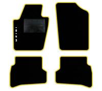 QUEMAR Kit Tappetini Auto compatibili con Seat Ibiza IV 6J 2008-2017 / Set Tappeti Moquette e Gomma su Misura (2 Anteriori + 2 Posteriori) / Ricami e Colori Personalizzati (1 Ricamo, Bordo Giallo)