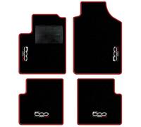 QUEMAR Tappetini Auto compatibili con 500 dal 2007 anche Hybrid TRICOLORE/Kit Tappeti Moquette e Gomma su Misura (Set 2 Anter. +2 Post.)/ Ricami e Colori Personalizzati (Bordo Rosso, 4 Ricami)
