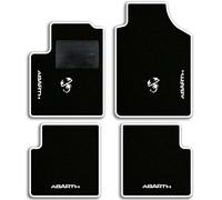QUEMAR Tappetini Auto compatibili con 595 ABTH e 500 ABTH dal 2007/ Kit Tappeti Moquette e Gomma su Misura/Set 2 Anter.+ 2 Poster./Ricami e Colori Personalizzati (4 Ricami + 2 Loghi, Bordo Bianco)