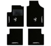 QUEMAR Tappetini Auto compatibili con 595 ABTH e 500 ABTH dal 2007/ Kit Tappeti Moquette e Gomma su Misura/Set 2 Anter.+ 2 Poster./Ricami e Colori Personalizzati (4 Ricami + 2 Loghi, Bordo Perla)