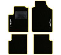 QUEMAR Tappetini Auto compatibili con 595 ABTH e 500 ABTH dal 2007/ Kit Tappeti Moquette e Gomma su Misura/Set 2 Anter.+ 2 Poster./Ricami e Colori Personalizzati (2 Ricami, Bordo Giallo)