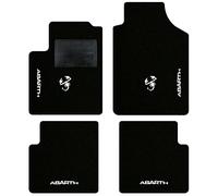 QUEMAR Tappetini Auto compatibili con 595 ABTH e 500 ABTH dal 2007/ Kit Tappeti Moquette e Gomma su Misura/Set 2 Anter.+ 2 Poster./Ricami e Colori Personalizzati (4 Ricami + 2 Loghi, Bordo Nero)