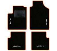 QUEMAR Tappetini Auto compatibili con 595 ABTH e 500 ABTH dal 2007/ Kit Tappeti Moquette e Gomma su Misura/Set 2 Anter.+ 2 Poster./Ricami e Colori Personalizzati (4 Ricami, Bordo Arancio)