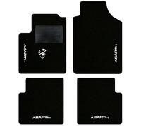 QUEMAR Tappetini Auto compatibili con 595 ABTH e 500 ABTH dal 2007/ Kit Tappeti Moquette e Gomma su Misura/Set 2 Anter.+ 2 Poster./Ricami e Colori Personalizzati (4 Ricami + 1 Logo, Bordo Nero)