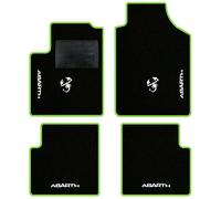 QUEMAR Tappetini Auto compatibili con 595 ABTH e 500 ABTH dal 2007/ Kit Tappeti Moquette e Gomma su Misura/Set 2 Anter.+ 2 Poster./Ricami e Colori Personalizzati (4 Ricami + 2 Loghi, Bordo V.Acido)