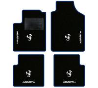 QUEMAR Tappetini Auto compatibili con 595 ABTH e 500 ABTH dal 2007/ Kit Tappeti Moquette e Gomma su Misura/Set 2 Anter.+ 2 Poster./Ricami e Colori Personalizzati (4 Ricami + 4 Loghi, Bordo Blu)