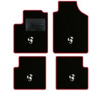 QUEMAR Tappetini Auto compatibili con 595 ABTH e 500 ABTH dal 2007/ Kit Tappeti Moquette e Gomma su Misura/Set 2 Anter.+ 2 Poster./Ricami e Colori Personalizzati (4 Loghi, Bordo Rosso)
