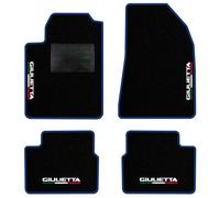 QUEMAR Tappetini Auto compatibili con Alfa Romeo GIULIETTA dal 2016 TRICOLORE/Kit Tappeti Moquette e Gomma su Misura (Set 2 Anter.+2 Post.)/ Ricami e Colori Personalizzati (Bordo Blu, 4 Ricami)