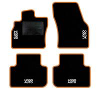 QUEMAR Tappetini Auto compatibili con Audi Q3 dal 2018 / Kit Tappeti in Moquette e Gomma su Misura (Set 2 Anteriori + 2 Posteriori) / Ricami e Colori Personalizzati (Bordo Arancio, 4 Ricami)