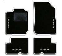 QUEMAR Tappetini Auto compatibili con Dacia Duster 2010-2017 / Kit Tappeti in Moquette e Gomma su Misura (Set 2 Anteriori + 2 Posteriori) / Ricami e Colori Personalizzati (4 Ricami, Bordo Bianco)
