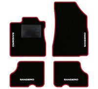 QUEMAR Tappetini Auto compatibili con Dacia Sandero e Stepway 2008-2012/Kit Tappeti Moquette e Gomma su Misura (Set 2 Anteriori+2 Posteriori)/Ricami e Colori Personalizzati (4 Ricami, Bordo Rosso)