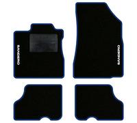 QUEMAR Tappetini Auto compatibili con Dacia Sandero e Stepway 2012-2020/Kit Tappeti Moquette e Gomma su Misura (Set 2 Anteriori+2 Posteriori)/Ricami e Colori Personalizzati (2 Ricami, Bordo Blu)