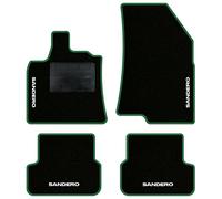QUEMAR Tappetini Auto compatibili con Dacia Sandero e Stepway dal 2021/Kit Tappeti Moquette e Gomma su Misura (Set 2 Anteriori+2 Posteriori)/Ricami e Colori Personalizzati (4 Ricami, Bordo Verde)