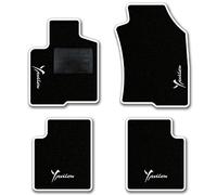 QUEMAR Tappetini Auto compatibili con Lancia Ypsilon 5 porte dal 2011 anche Hybrid/Kit Tappeti Moquette e Gomma su Misura (Set 2 Ant +2 Post)/Ricami e Colori Personalizzati (Bordo Bianco, 4 Ricami)